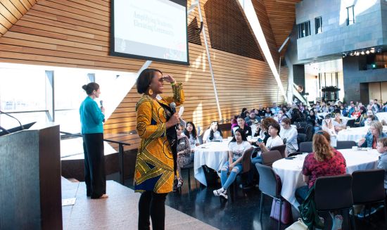 Alex Vitrella, left, and Jackie Statum Allen lead a session at the annual Student-Centered Learning for Equity (SCL4E) convening at the University of Minnesota.